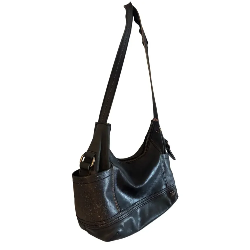 The Sak Kendra Hobo Leather Handbag Boho Y2K Shimmer Details Dark Gray